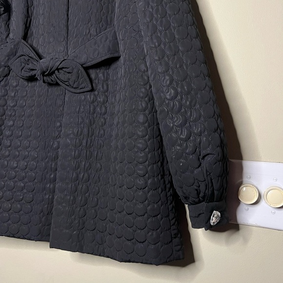 Betsey Johnson Black Quilted Heart Button Back Bow Babydoll Jacket Coat - Picture 16 of 16